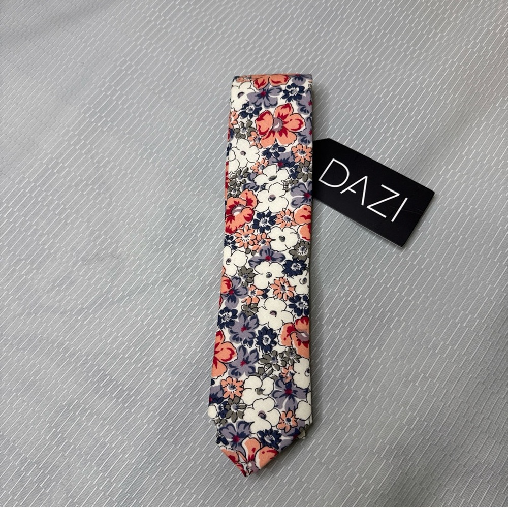 Dazi Men's Necktie 100% Cotton, Skinny Floral Pattern, Handmade, NWT